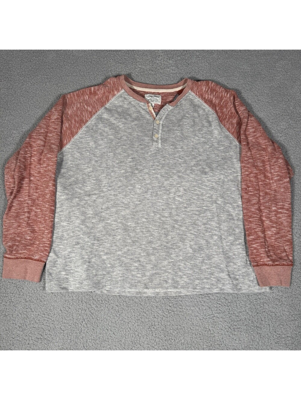 Lucky Brand Mens XL Grey Label Soft Raglan Henley Pullover Sweatshirt Red